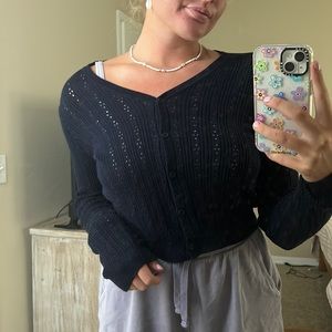 Brandy Melville Navy Blue Button up Sweater: One Size
